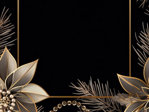 Vector navidad oro marco negro fondo patrón de borde amarillo brillante tema de invierno noel