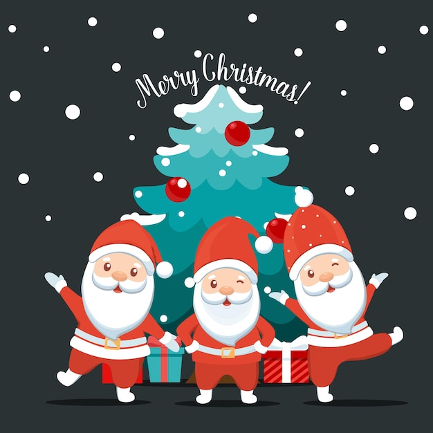 Navidad Papá Noel Dibujos animados Feliz Navidad y feliz año nuevo tarjeta de felicitación Ilustración vectorial