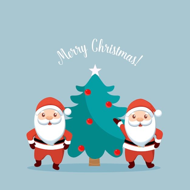 Navidad Papá Noel Dibujos animados Feliz Navidad y feliz año nuevo tarjeta de felicitación Ilustración vectorial