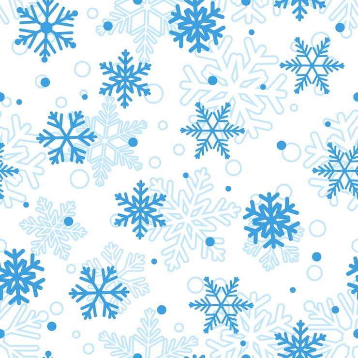 Vector navidad de patrones sin fisuras de copos de nieve grandes y pequeños, azul sobre blanco