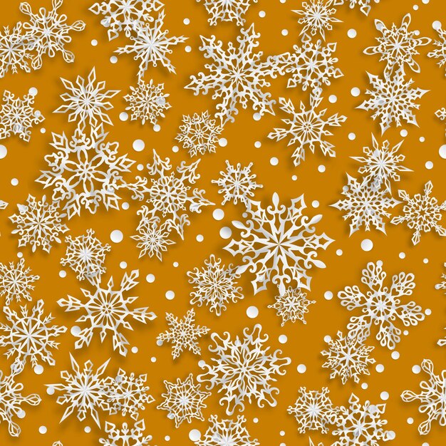 Navidad de patrones sin fisuras de copos de nieve de papel con sombras suaves sobre fondo amarillo