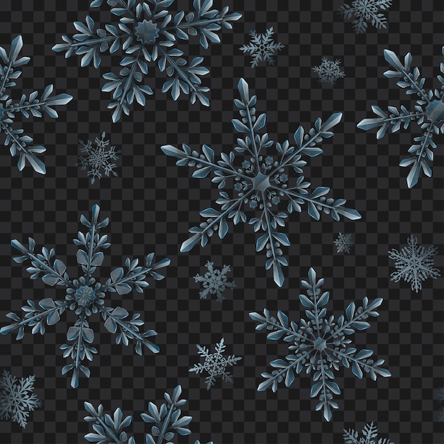 Navidad de patrones sin fisuras de copos de nieve translúcidos en colores azul claro sobre fondo transparente