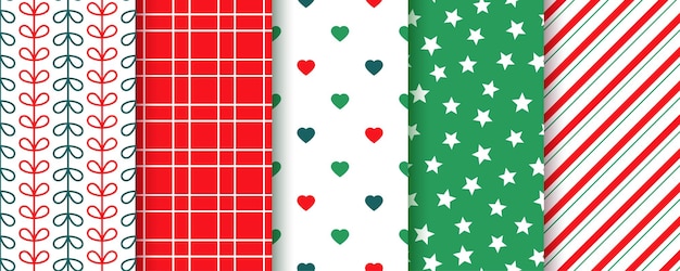 Navidad de patrones sin fisuras Navidad Año nuevo imprime fondos Conjunto de texturas festivas verdes rojas