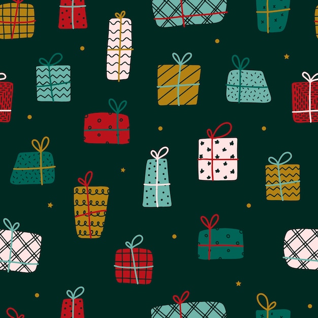 Navidad de patrones sin fisuras con regalos dibujados