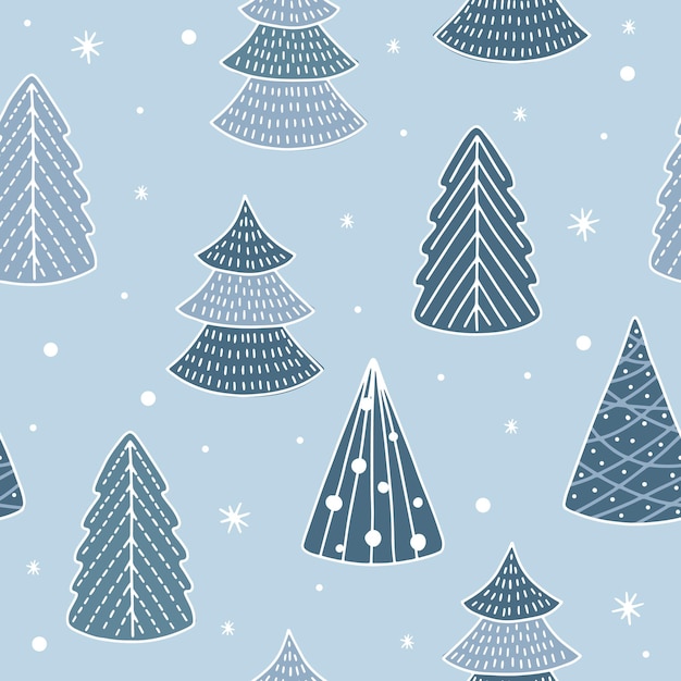 Navidad de patrones sin fisuras para tarjetas de felicitación, papeles de regalo. Doodle de árboles de Navidad.