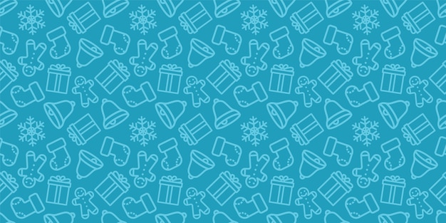 Navidad de patrones sin fisuras. Textura de vector de año nuevo. Ornamento azul transparente festivo con iconos de Navidad.