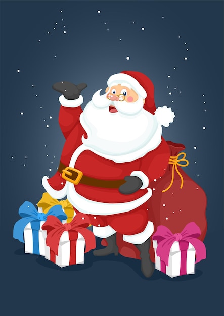 Navidad Santa Claus y caja de regalo en la nieve.