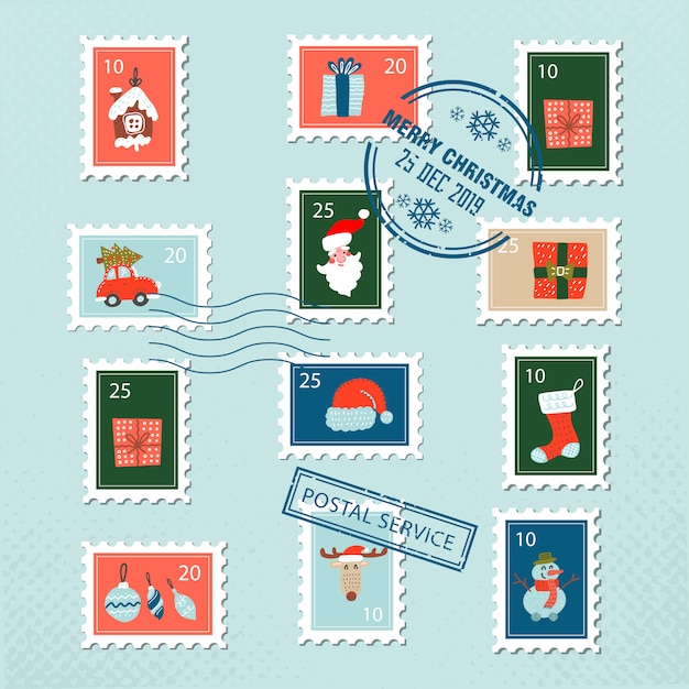 Navidad santa sellos postales para tarjetas de felicitación