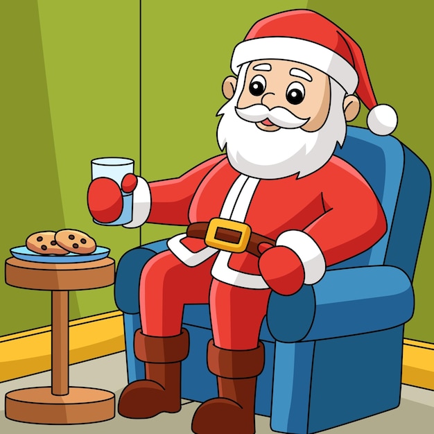 Vector navidad santa sentado en una silla de dibujos animados de colores