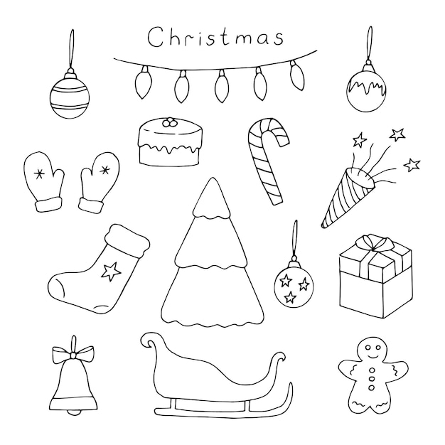 Navidad set vector ilustración mano dibujo garabatos