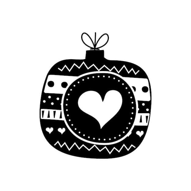 Navidad, silueta, árbol, juguete, bola, feliz año nuevo, decoración, en, retro, colores, plano, estilo, con, corazón, navidad, pegatina, feriado, símbolo, icono, vector, ilustración