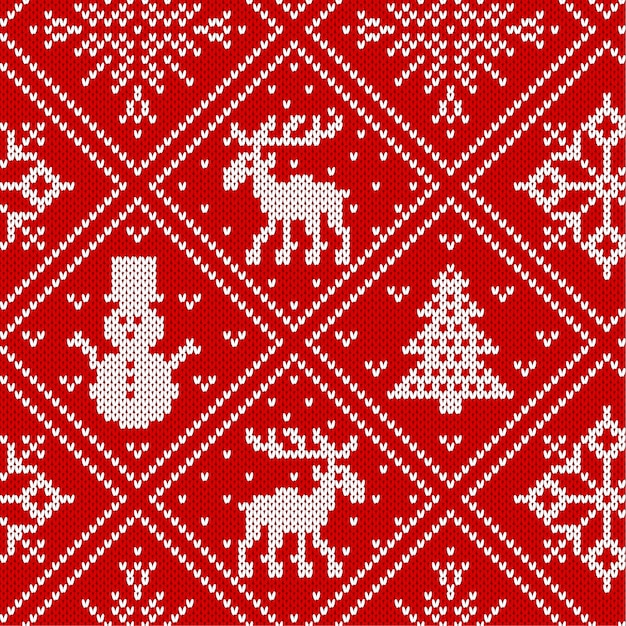 Navidad tejer adornos geométricos con alces y árboles de navidad. tejido de fondo con textura. patrón de punto para un suéter