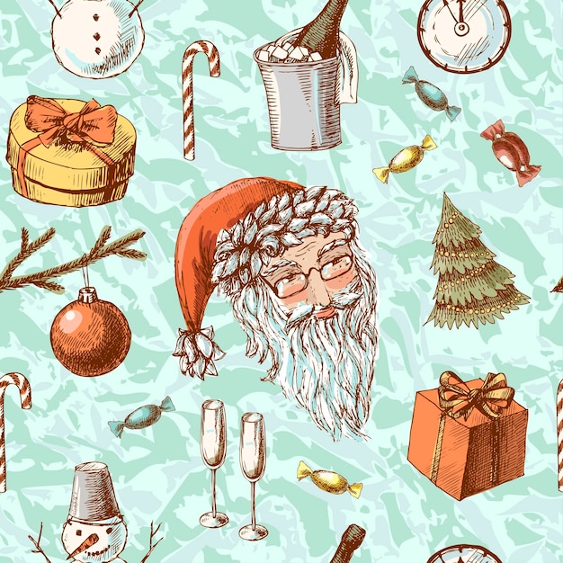 Navidad textura dibujada a mano con lindo ciervo de Santa