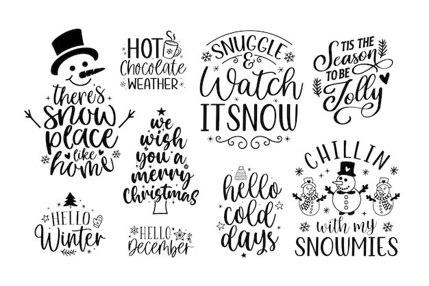 Navidad vacaciones de invierno letras conjunto citas refranes caligrafía tarjeta de felicitación vector ilustración