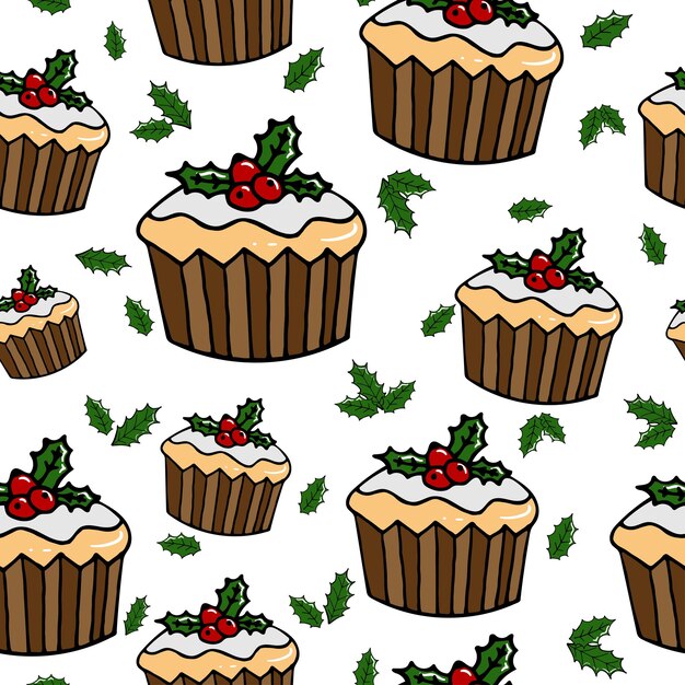 Navidad vector de patrones sin fisuras Cupcakes fondo año nuevo textura colorida para envolver