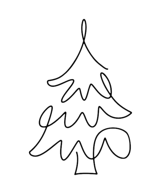 Navidad vector pino abeto línea arte Continuo dibujo de una línea ilustración diseño minimalista