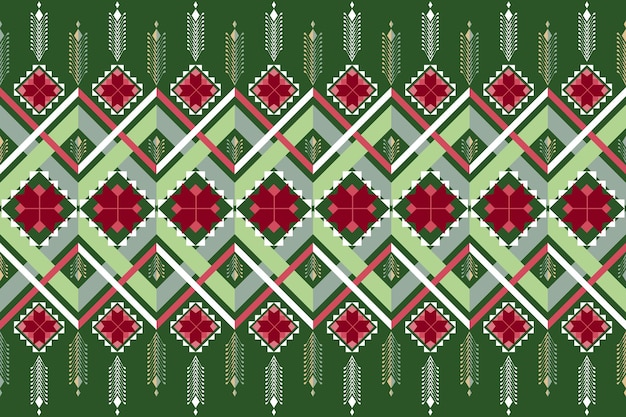Vector navidad verde colorido vintage étnico geométrico oriental sin fisuras patrón tradicional. diseño de fondo, alfombra, fondo de pantalla, ropa, envoltura, batik, tela. estilo de bordado. vector.