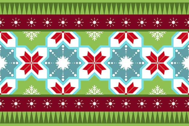 Navidad verde vintage floral étnico geométrico oriental sin fisuras patrón tradicional. diseño de fondo, alfombra, fondo de pantalla, ropa, envoltura, batik, tela. estilo de bordado. vector.