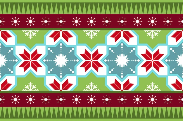 Navidad verde vintage floral étnico geométrico oriental sin fisuras patrón tradicional. diseño de fondo, alfombra, fondo de pantalla, ropa, envoltura, batik, tela. estilo de bordado. vector.