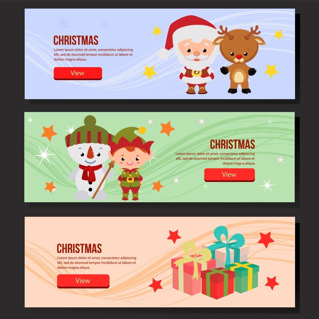 Navidad web banner set santa claus elf