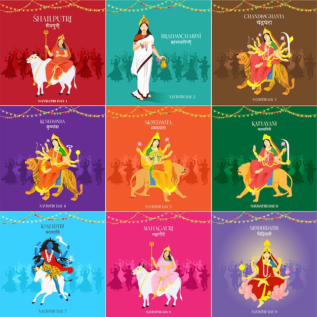 Navratri 9 días 9 diosa garba vector