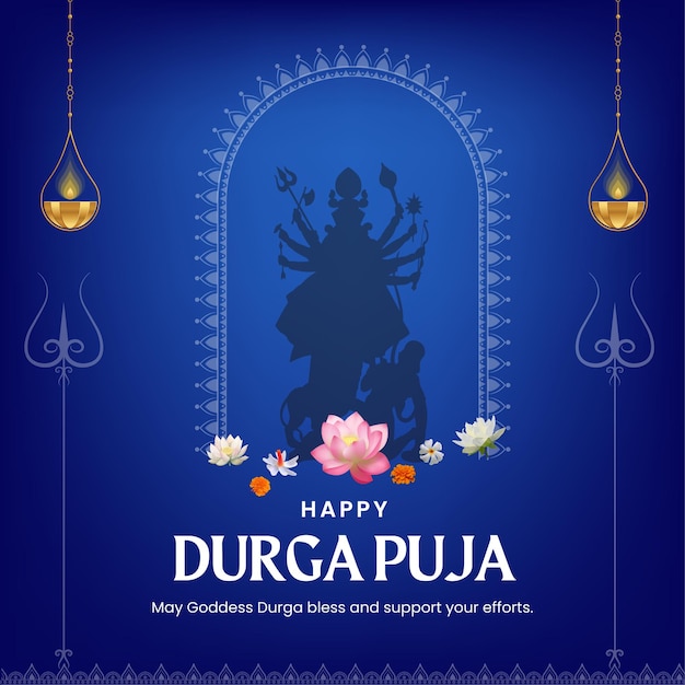 Navratri y Durga Puja Post Diseño con elementos tradicionales