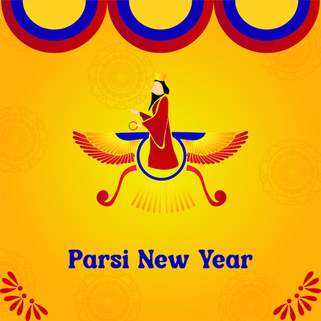 Navroz mubarak Parsi Año Nuevo vector saludo con símbolo zoroastriano Vector saludo cartel coche