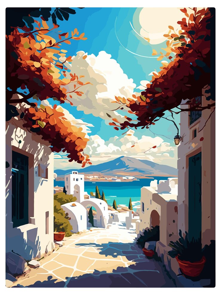 Vector naxos grecia decoración cartel de viaje vintage souvenir tarjeta postal pintura de retrato ilustración de wpa