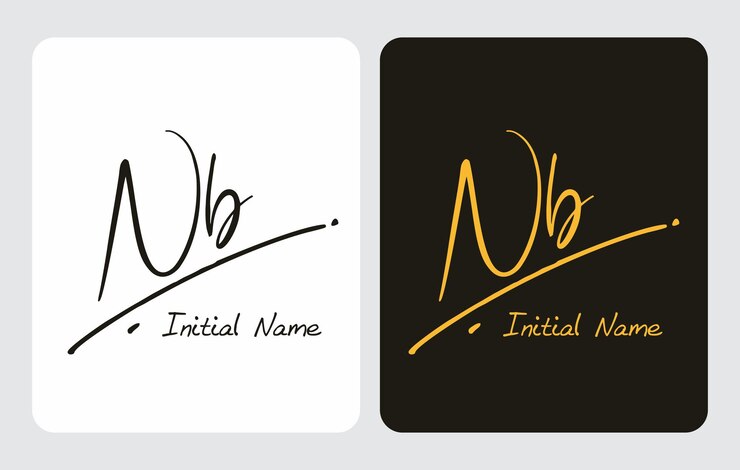 Nb Nb escritura a mano inicial Nb escritura a mano inicial plantilla de logotipo de firma vector letras de mano