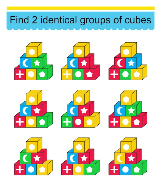 Necesidad de encontrar dos grupos idénticos de cubos Tarea para el desarrollo de la atención y la lógica