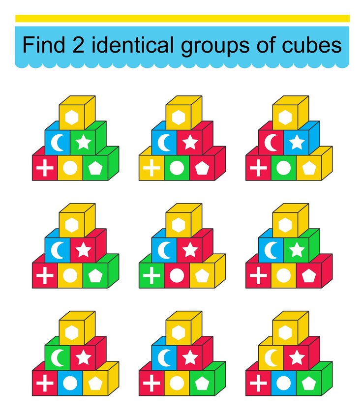 Vector necesidad de encontrar dos grupos idénticos de cubos tarea para el desarrollo de la atención y la lógica