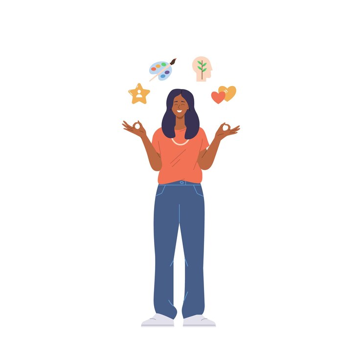 Vector necesidades humanas básicas ilustración vectorial de mujer hipster interesada en el desarrollo espiritual