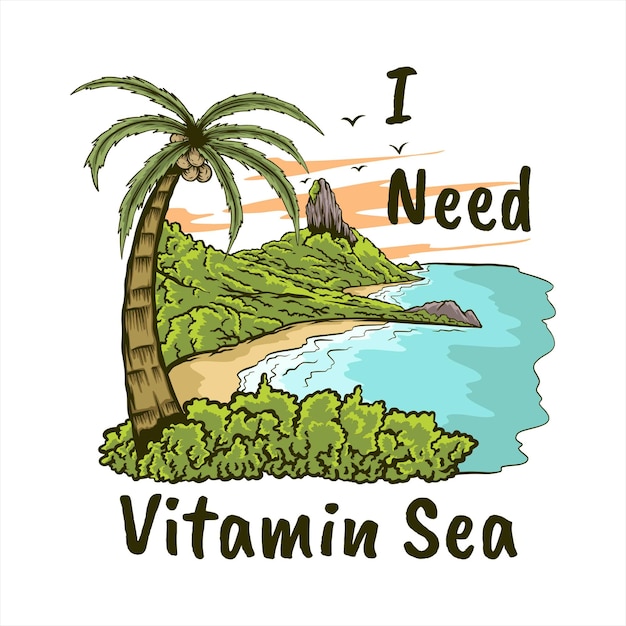 Necesito un diseño de camiseta de vitamina mar playa.