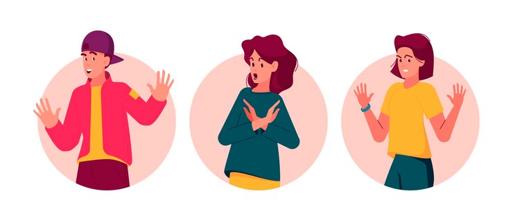 Vector negación de personas desacuerdo sentimientos negación o ignorar iconos redondos aislados o avatares personajes rechazar o detener gestos