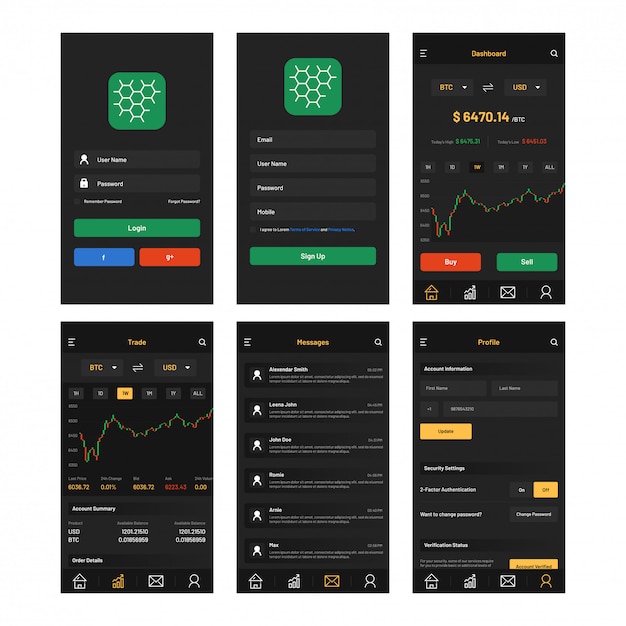 Negociación de criptomonedas e intercambio de UI para aplicaciones móviles.