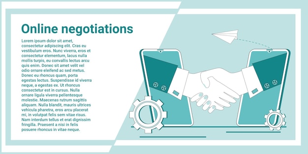 Negociaciones en línea acuerdo comercial contrato firma transacción y apretón de manos