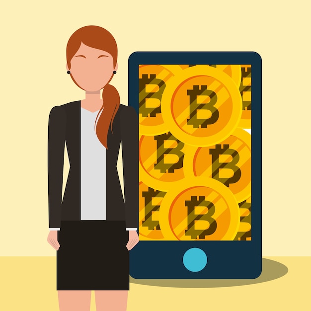 negocio de bitcoins de oro de mujer de aplicación de teléfono inteligente