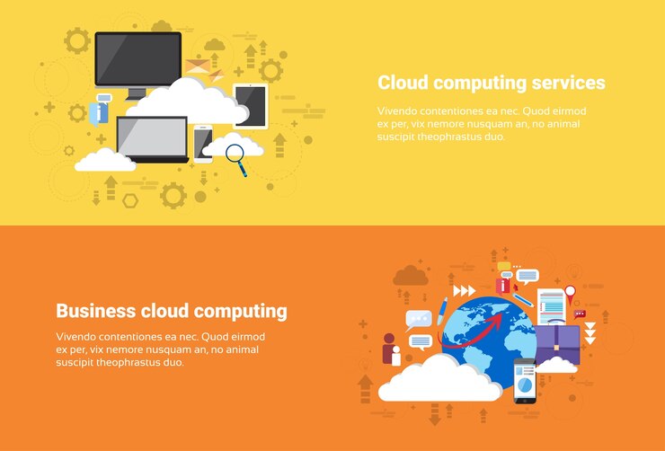 Vector negocio cloud computing database services web technology banner ilustración vectorial plana