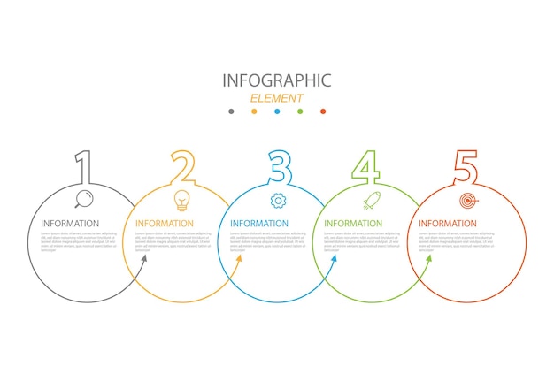 Negocio de datos de información de diseño moderno con ilustración vectorial de cinco pasos