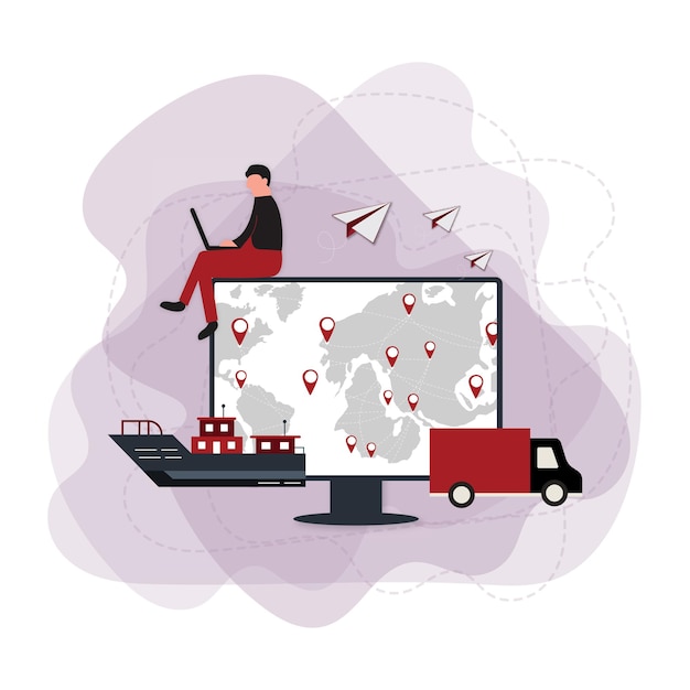 Negocio global de logística y transporte concepto de red y almacén de importación y exportación