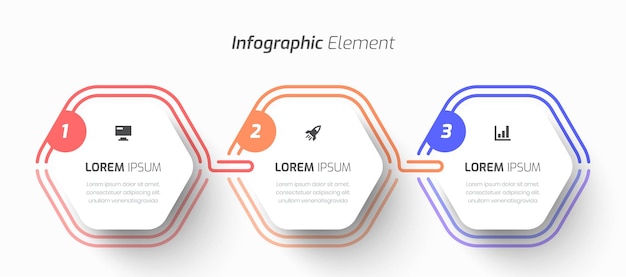 Vector negocio de infografía vectorial con icono de etiqueta hexagonal de línea delgada y número 3 para presentación