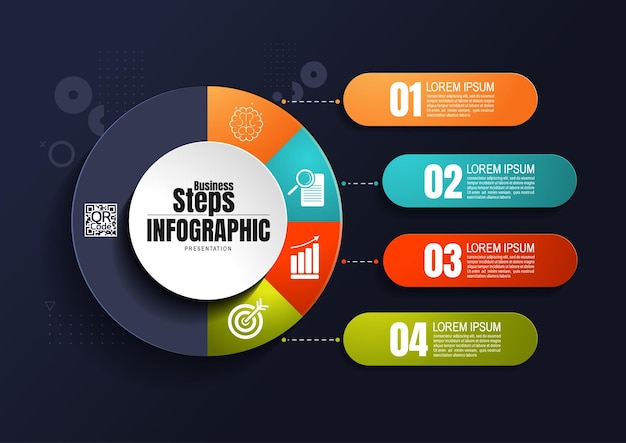 Negocio de infografías, plantilla de diseño de gráfico de proceso para presentación, elementos abstractos de la línea de tiempo.