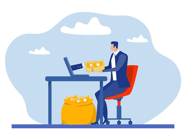 negocio en línea Ganar dinero en línea hombre de negocios feliz Ganar dinero en línea a través de una computadora portátil