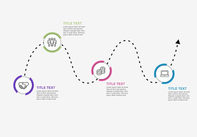 Negocio de línea de tiempo de paso de círculo de infografía con plantilla de datos de 4 números