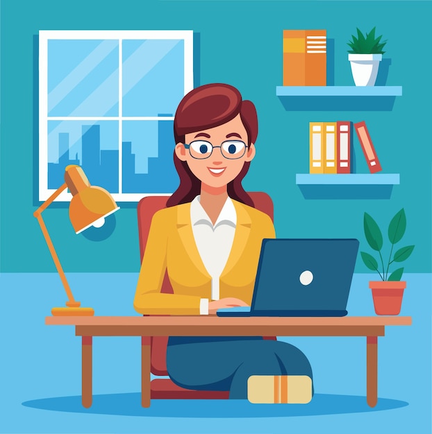 Negocio de mesa portátil para chicas de trabajo en 3D