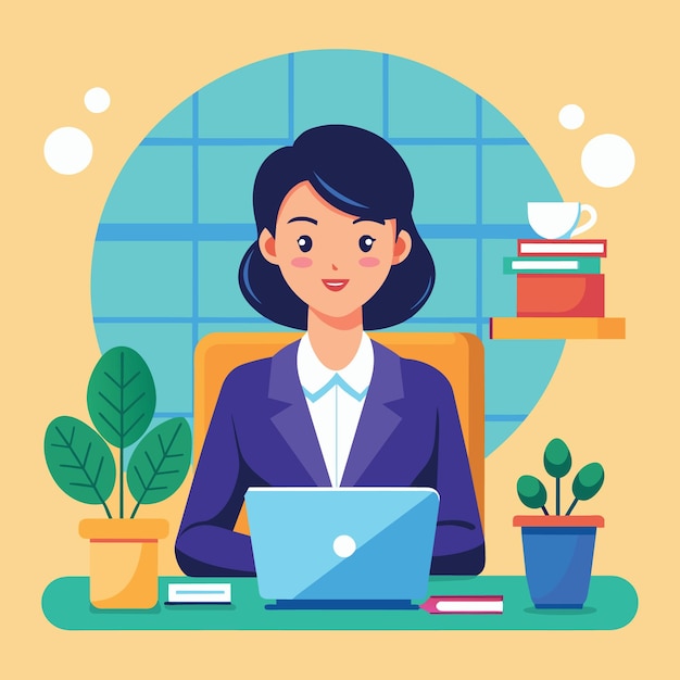 Negocio de mesa portátil para chicas de trabajo en 3D