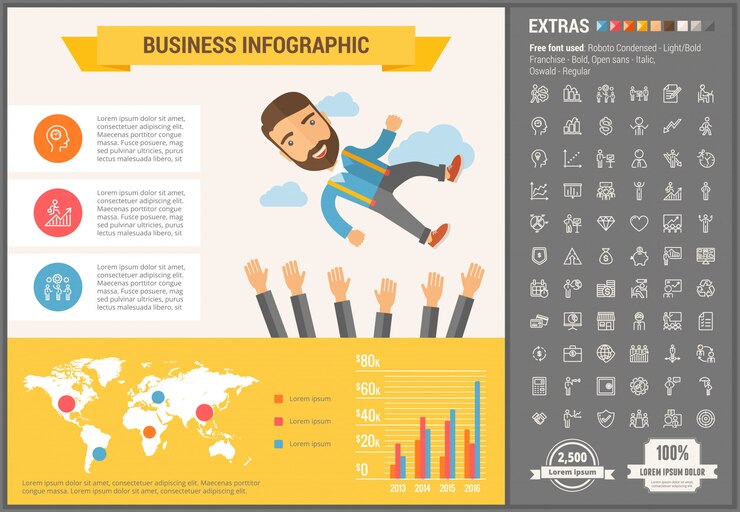 Vector negocio plano diseño infográfico plantilla e iconos conjunto