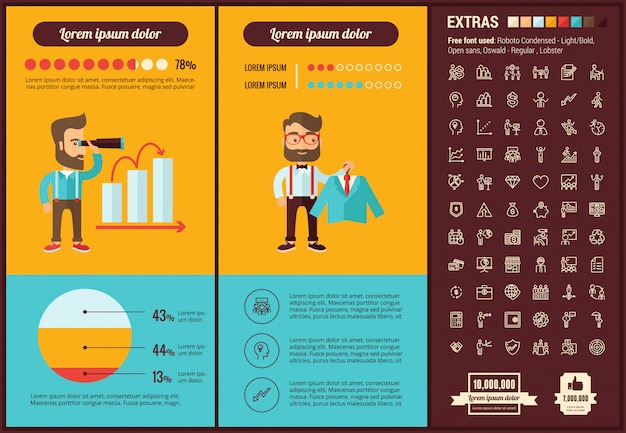 Vector negocio plano diseño infográfico plantilla e iconos conjunto