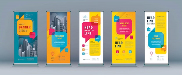 Negocio Roll Up Set, Standee Banner Template, Speech Bubbles vector