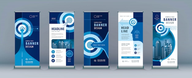 Negocio roll up set. standee plantilla de banner, flecha y objetivo